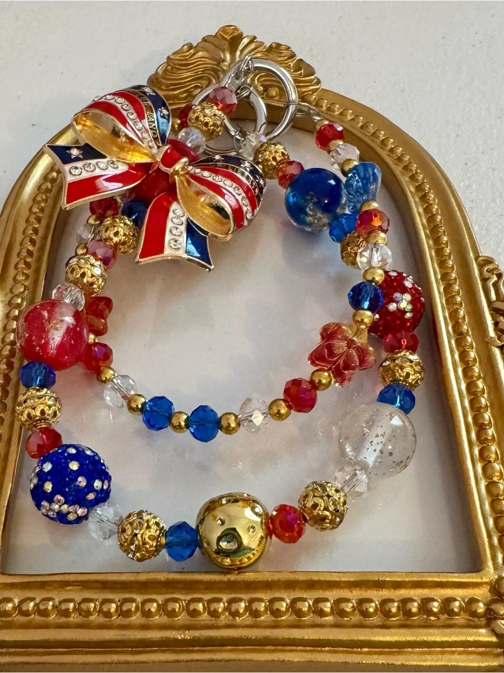 New Patriotic Red Blue Gold Beaded Phone Chain